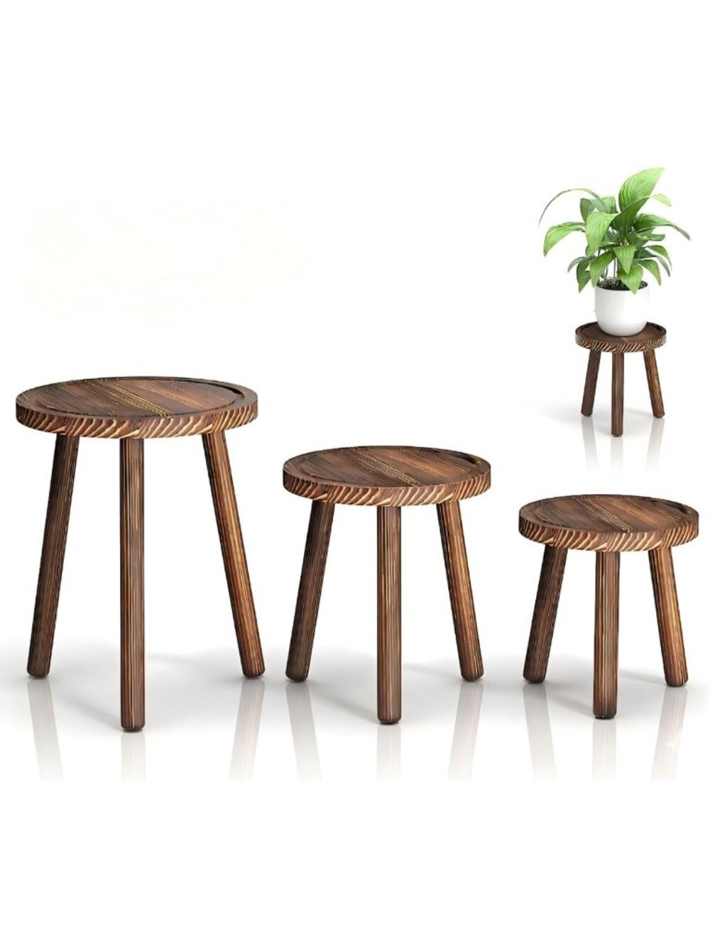 3-Pack Mid-Century Modern Wood Plant Stands for Indoor Pots 6-12 Inches